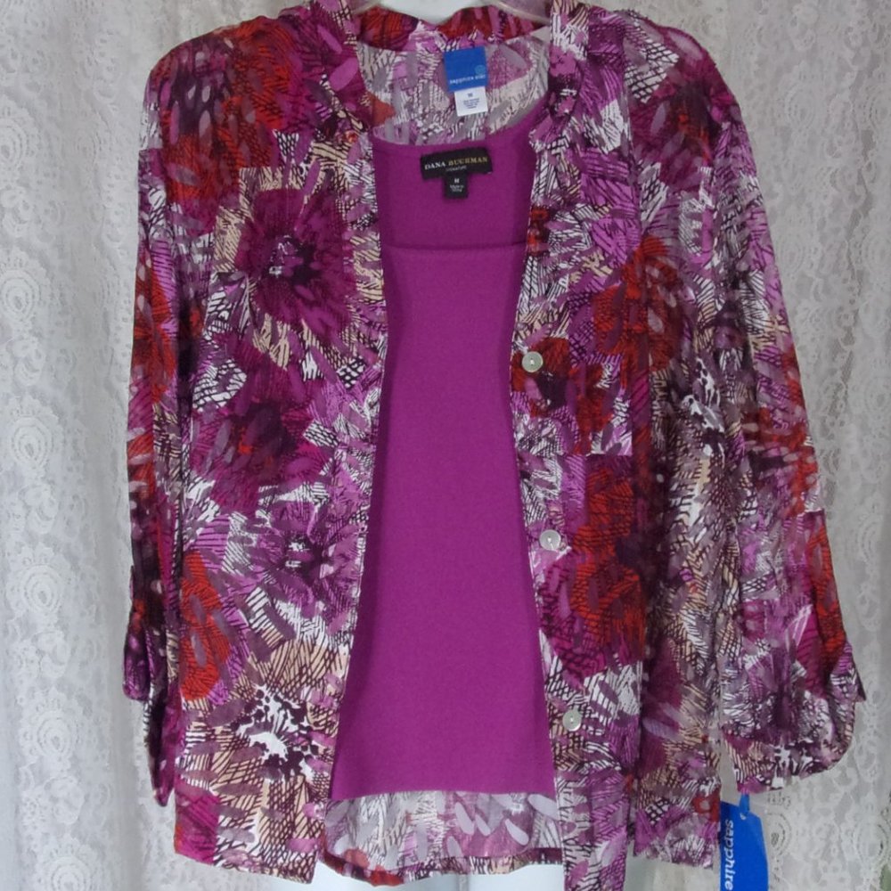Sapphire Star Plum Multi Top Blouse Burnout design NWT Size 16